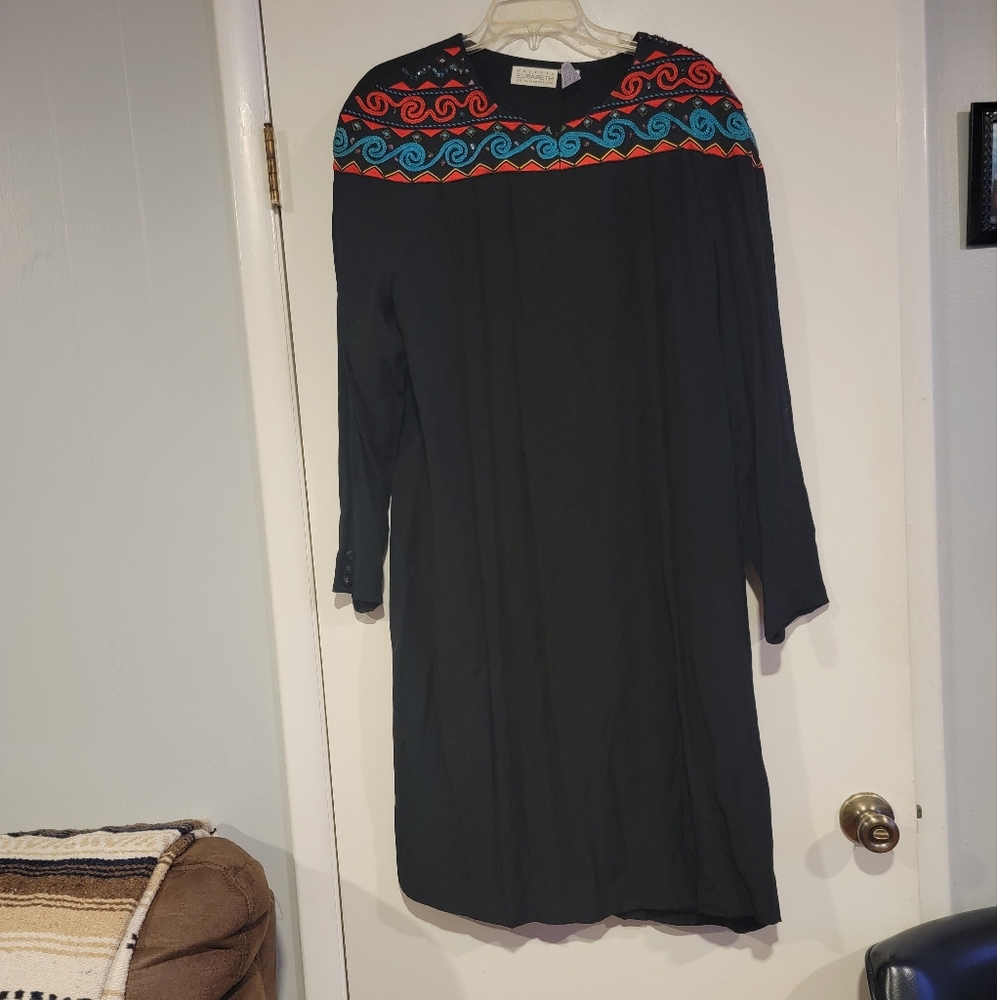 Liz Claiborne Black Dress with Red and Blue Accents